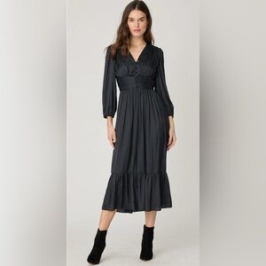NWT | Shoshanna Clara Satin Black Midi Dress | Jet | Size 4